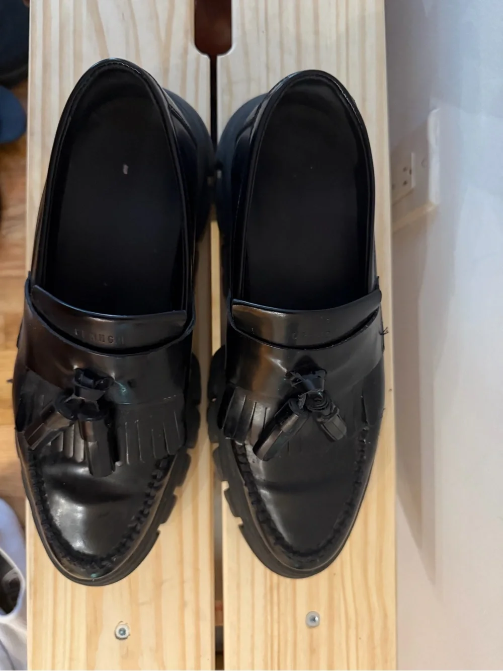 Copenhagen Studios Black Tassel Kiltie Loafers — Women's Chunky Sole Flats